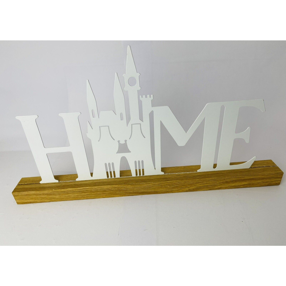 Disney Display Home Decor Word HOME White Metal Free Standing On wood 17x9 inch